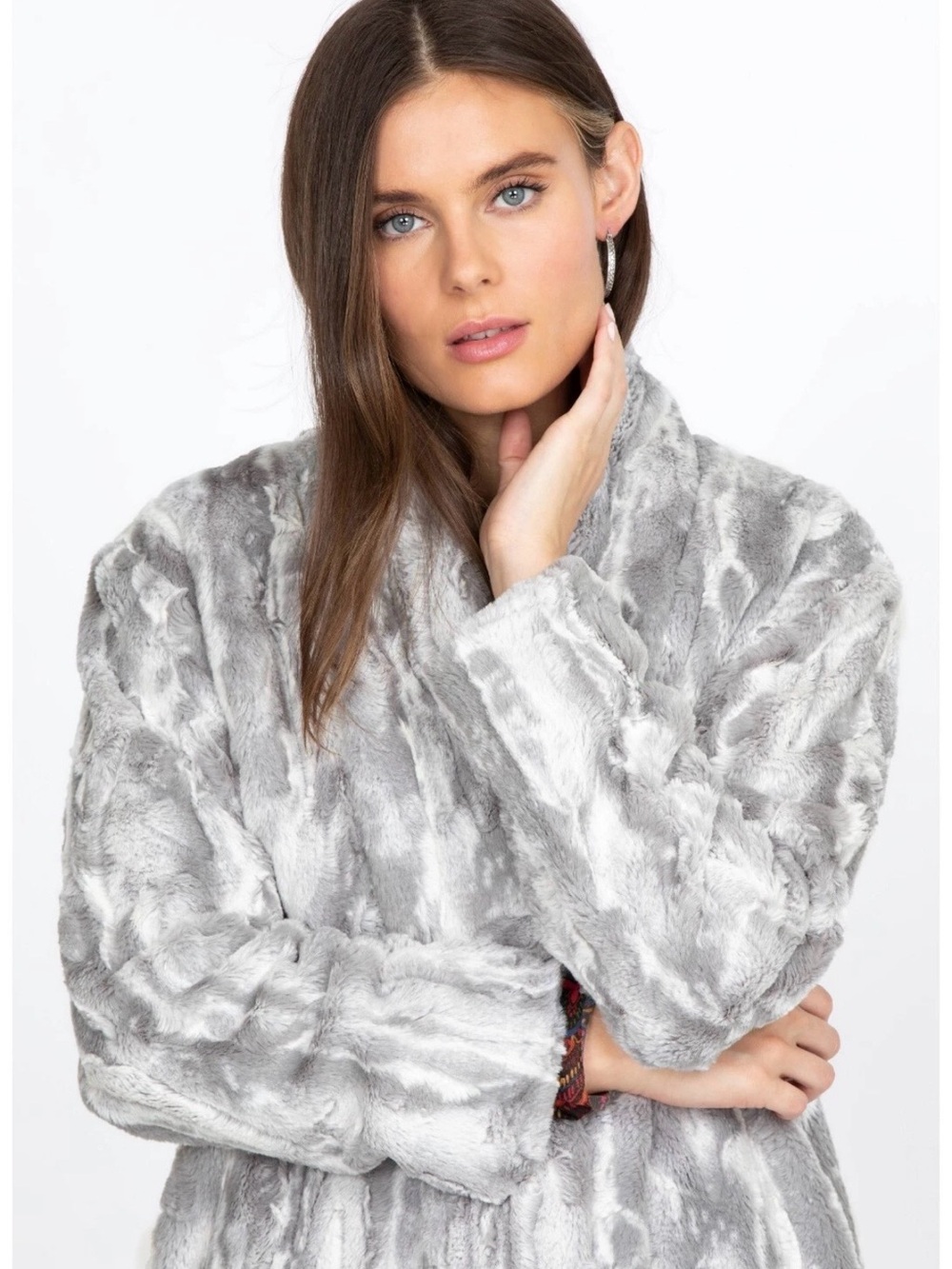JOHNNY WAS Cloud Faux Fur Jacket Open Front Coat W/Pockets silk Lined $490 - Picture 3 of 8